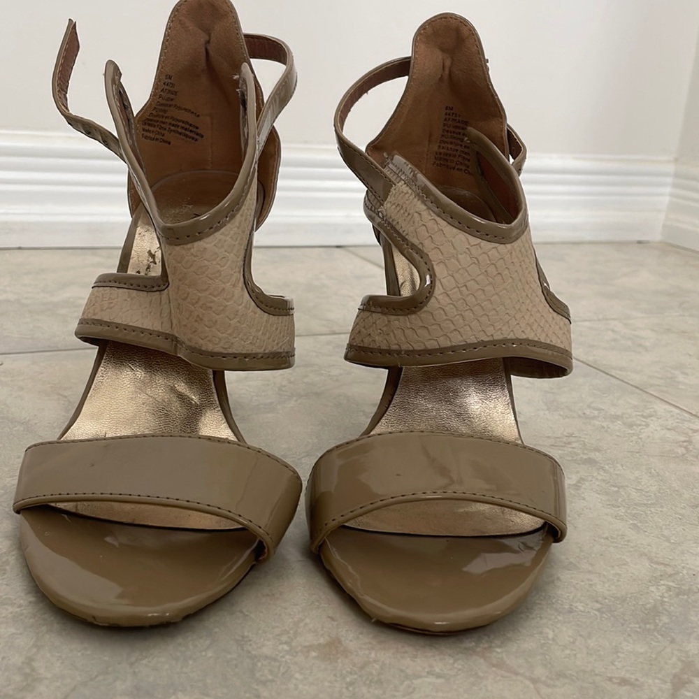 Beige 3 inch heels with cross straps